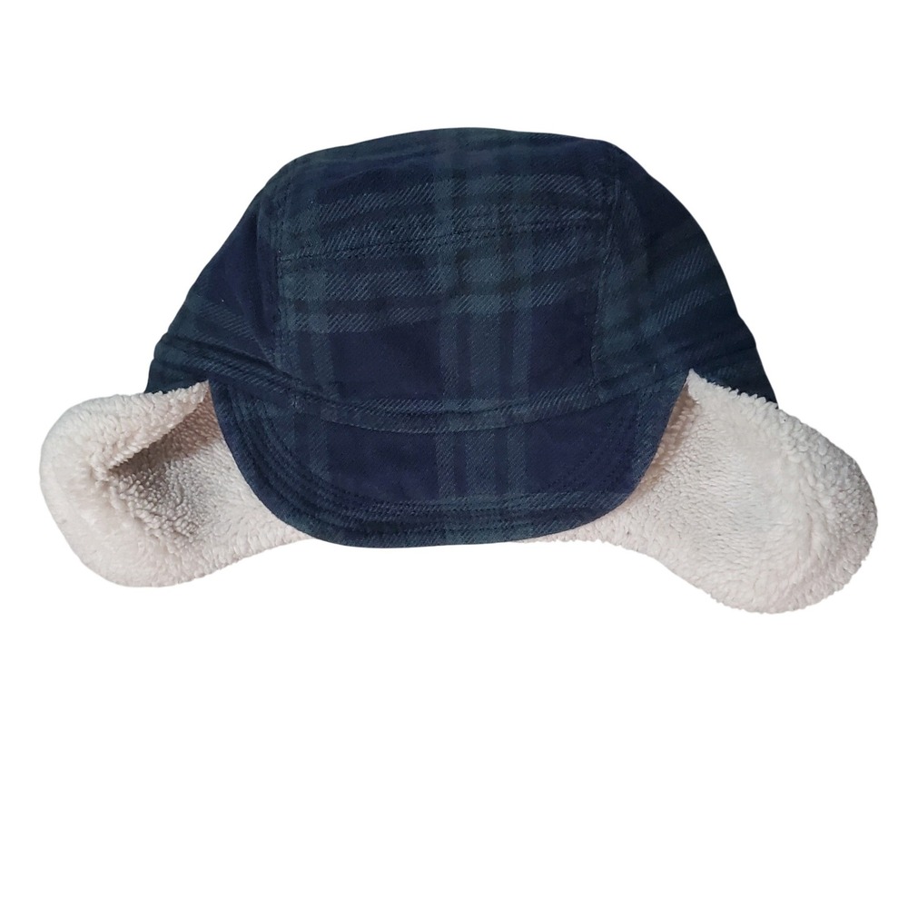 Baby Gap Kids Navy Blue Green Plaid Sherpa Lined Trapper Hat 18-24 Months 51cm